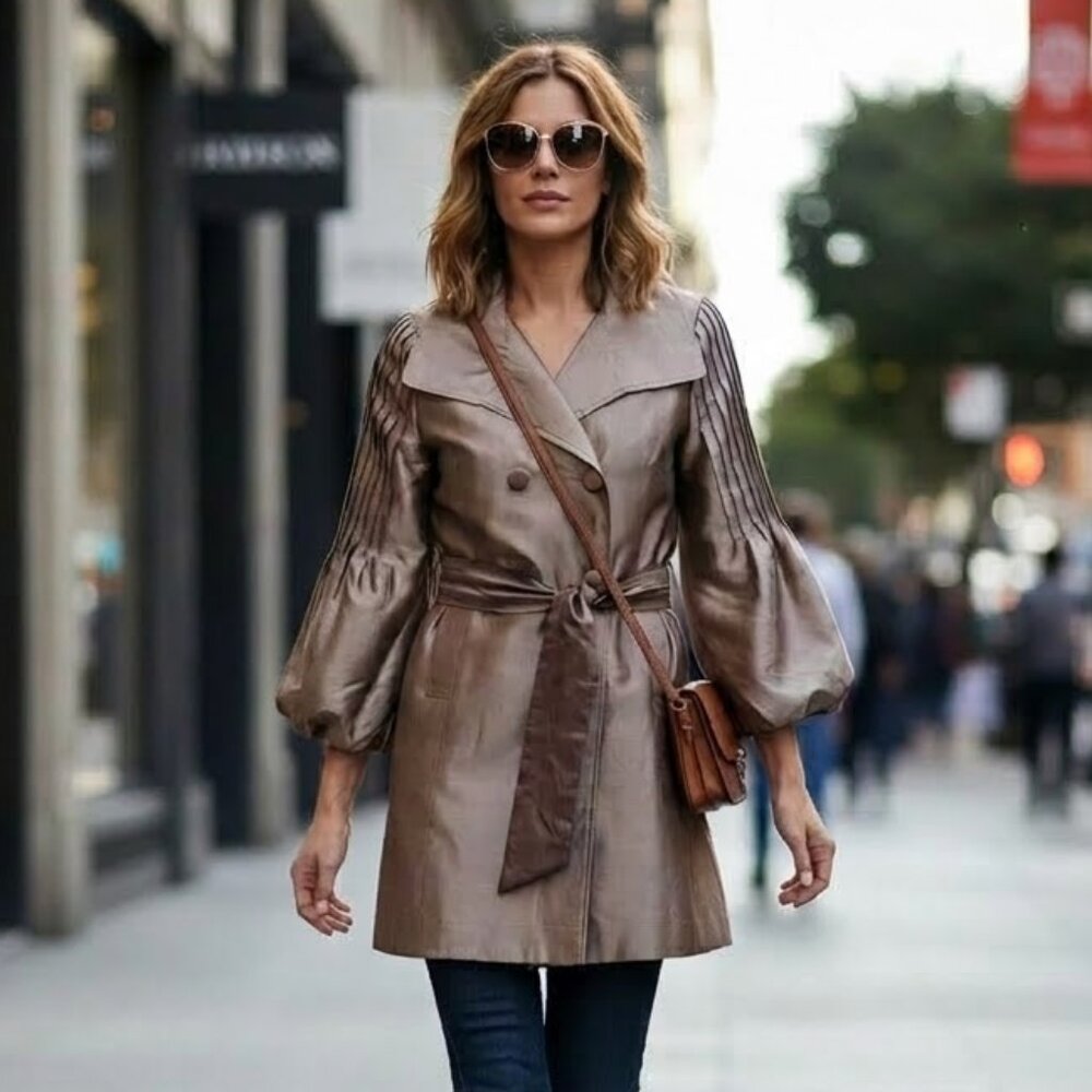 Vintage Y2K Rossi Roma Bubble Sleeves  Belted Trench Coat